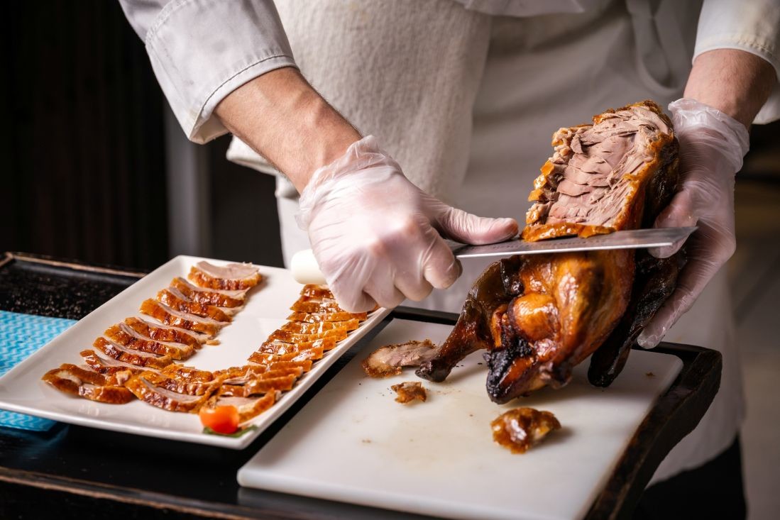 Min Jiang Legendary Wood-fired Beijing Duck with Slicing on Tableside